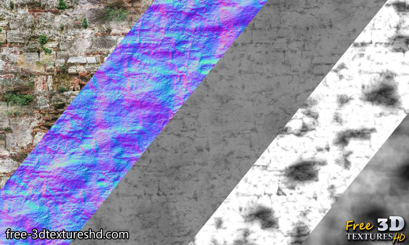Vieux mur de briques avec herbe télécharger une texture 3d haute résolution 4k