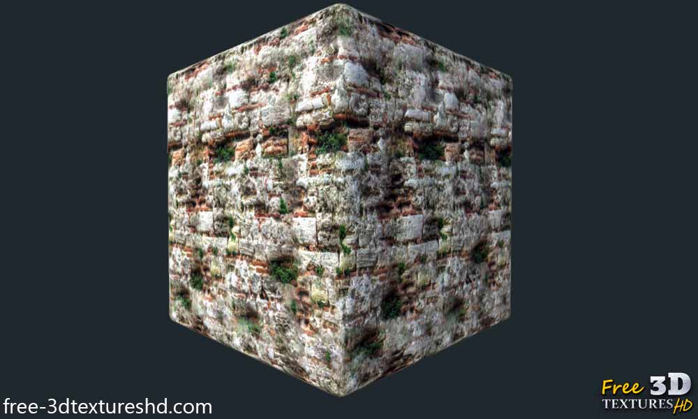 Vieux mur de briques avec herbe télécharger une texture 3d haute résolution 4k
