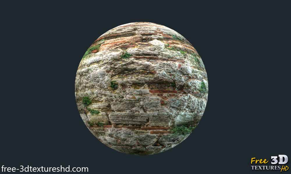 Vieux mur de briques avec herbe télécharger une texture 3d haute résolution 4k