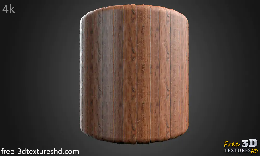 Old brown natural wood floor plank 3D texture, seamless PBR material. High-resolution 4K. Free download.