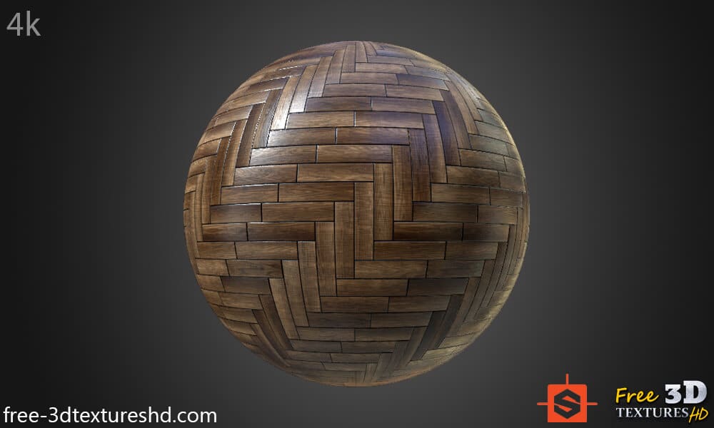 Texture de parquet en bois foncé, matériau PBR sans couture. Haute résolution, prêt à l'emploi. Téléchargement gratuit en 4K HD.