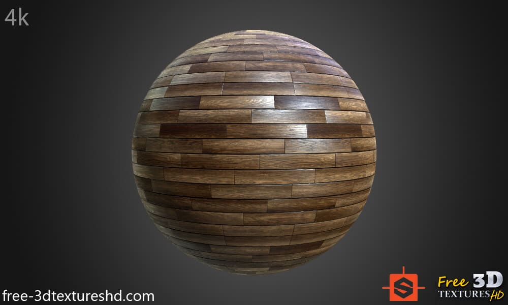 Texture de parquet en bois foncé, matériau PBR sans couture. Haute résolution, prêt à l'emploi. Téléchargement gratuit en 4K HD.