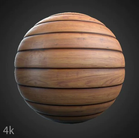 High-resolution, seamless, brown wood plank PBR material. Ideal for desks, tables, or floors. Old, striped timber board texture. Free 4K download.