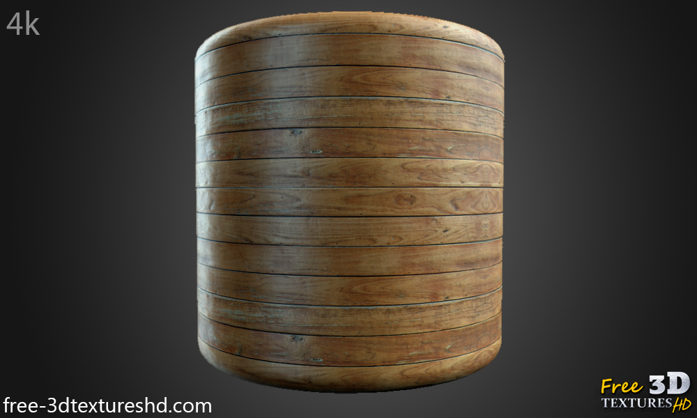 Planche de plancher en bois brun ancien, texture 3D, sans couture, matériau PBR. Haute résolution 4K. Téléchargement gratuit.