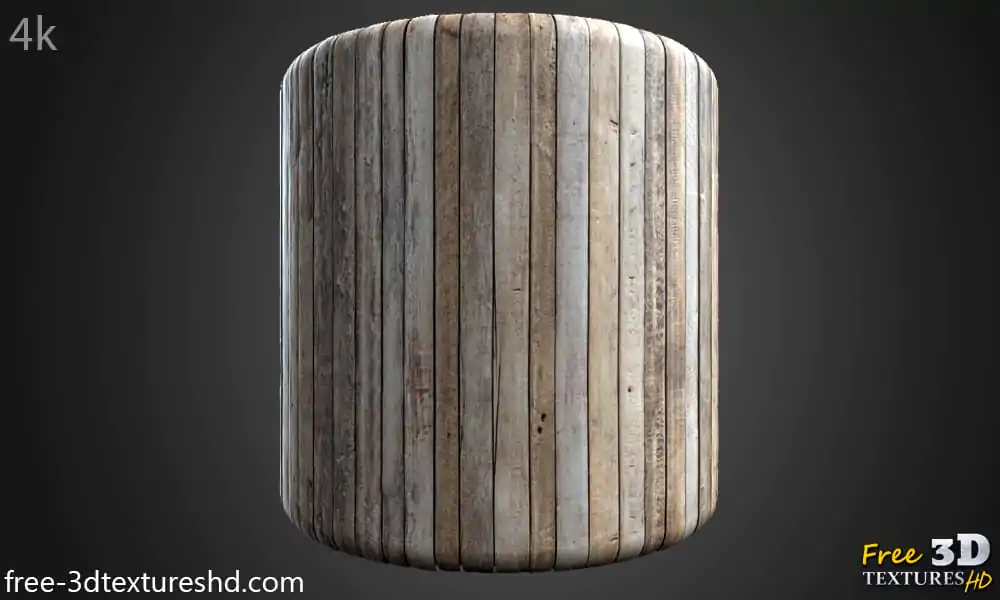 Old wood floor plank 3D texture, seamless, PBR material. High-resolution 4K. Free download.