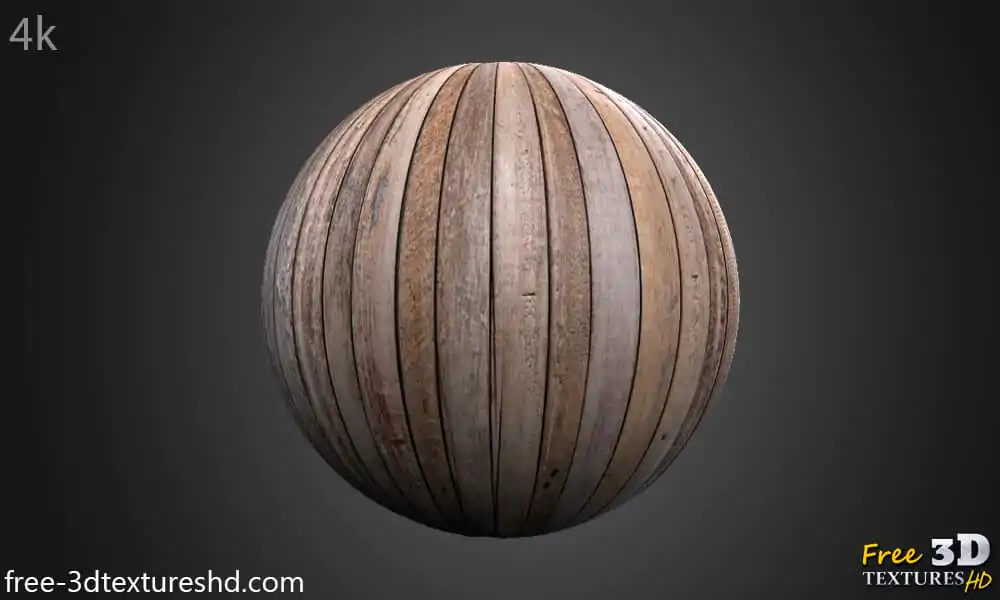 Old wood floor plank 3D texture, seamless, PBR material. High-resolution 4K. Free download.