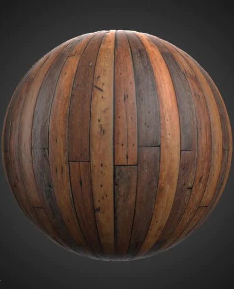 Brown wood floor plank 3D texture, seamless PBR material. High-resolution 4K HD. Free download.