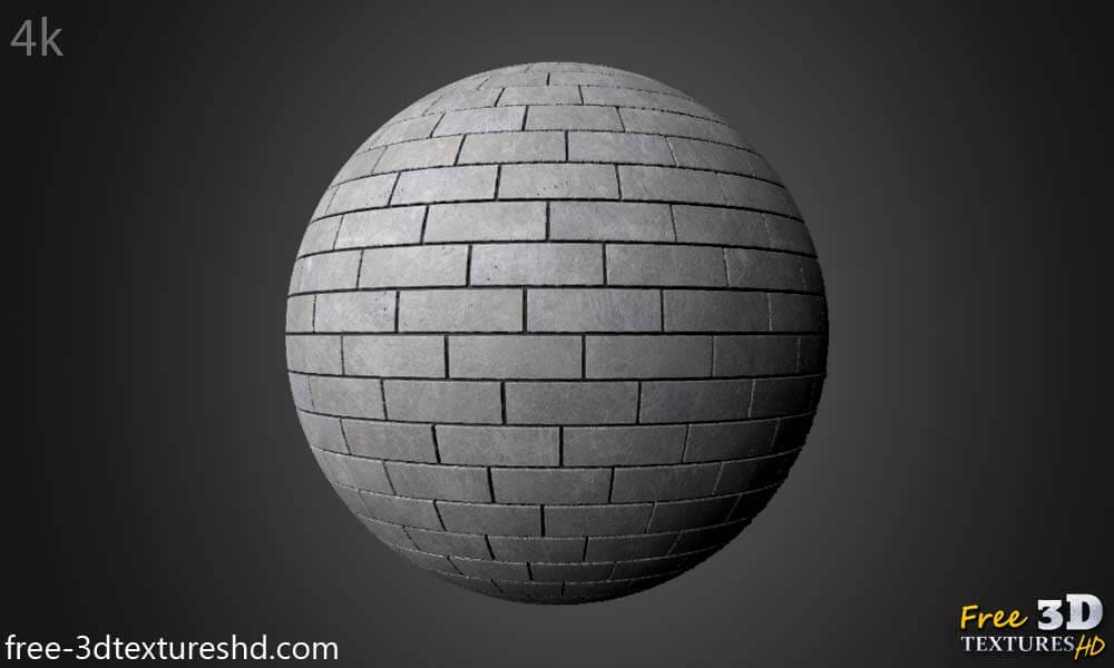 Matériau PBR haute résolution d'une texture de mur en briques grises. Disponible en HD et 4K pour les projets 3D. Téléchargement gratuit.