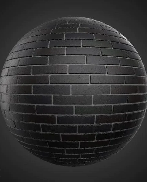 Modern Black Brick wall PBR material format. Substance ready. High-Resolution Free 4K HD download.