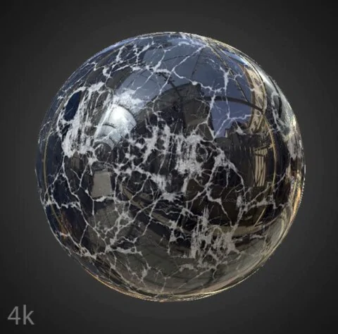 Realistic Black marble PBR material for detailed 3D object texturing. High-resolution, HD and 4K textures included. Free download.