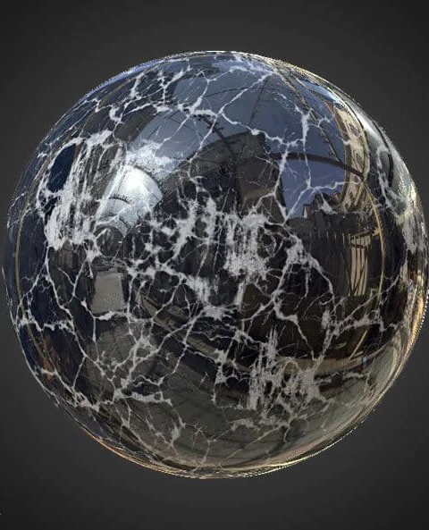 Realistic Black marble PBR material for detailed 3D object texturing. High-resolution, HD and 4K textures included. Free download.