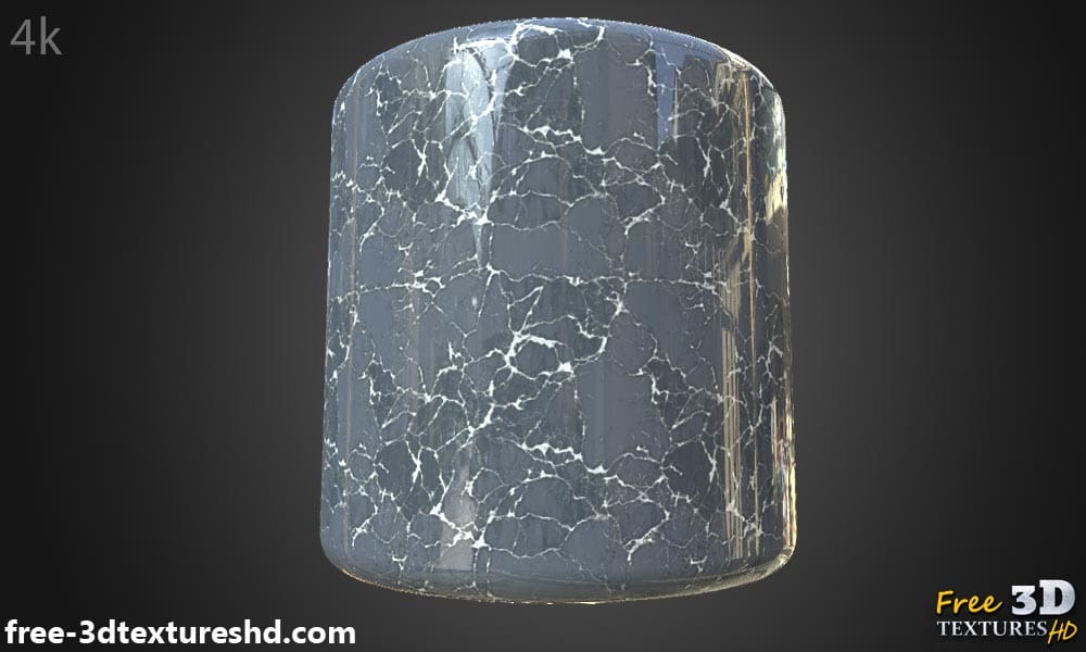 Matériau PBR en marbre bleu hyperréaliste haute résolution avec texture d'objet 3D détaillée. Textures HD et 4K incluses. Téléchargement gratuit.