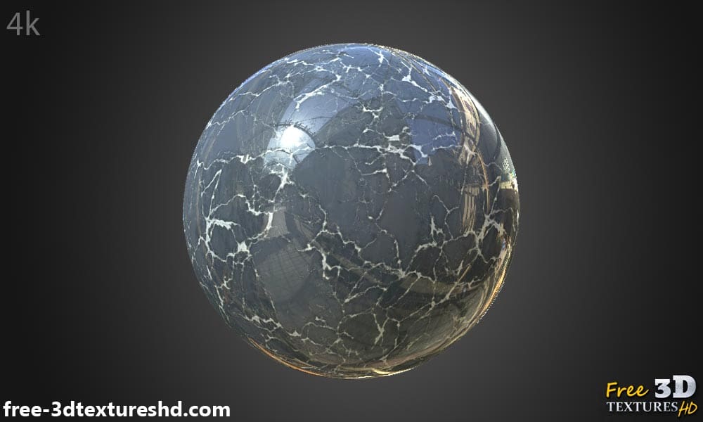 Matériau PBR en marbre bleu hyperréaliste haute résolution avec texture d'objet 3D détaillée. Textures HD et 4K incluses. Téléchargement gratuit.