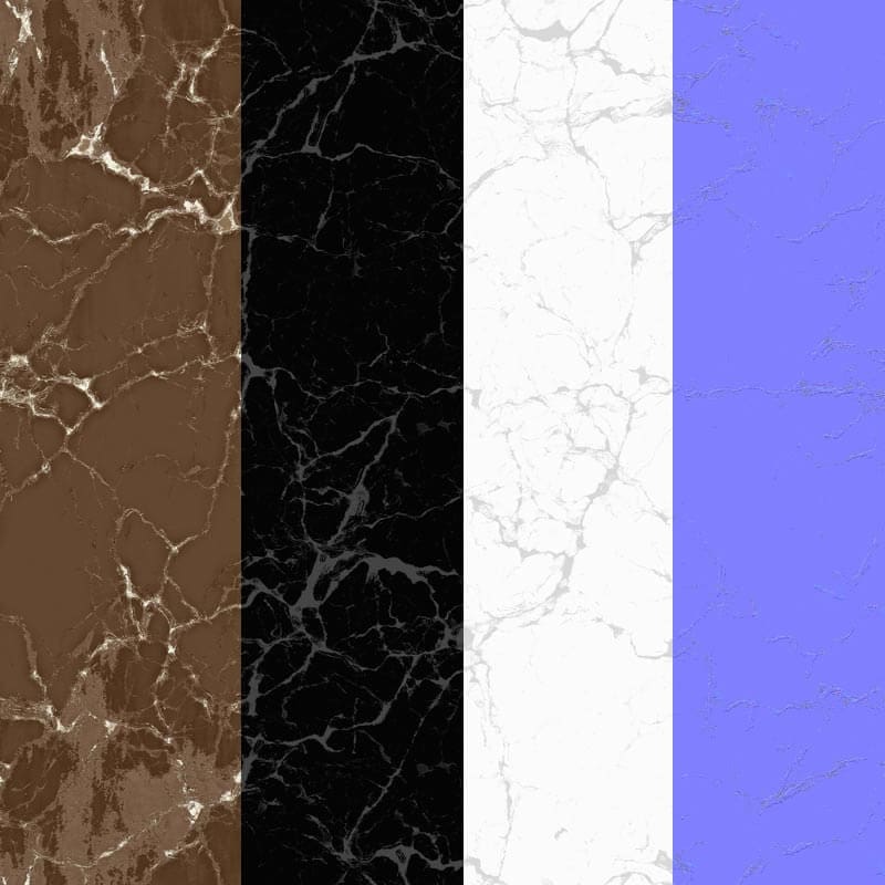 Matériau PBR en marbre brun hyperréaliste avec cartes de rendu complètes pour une texturation détaillée des objets 3D. Téléchargement gratuit.