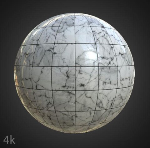 High-resolution white marble wall tile texture, PBR material for realistic 3D rendering. HD 4K Free download.