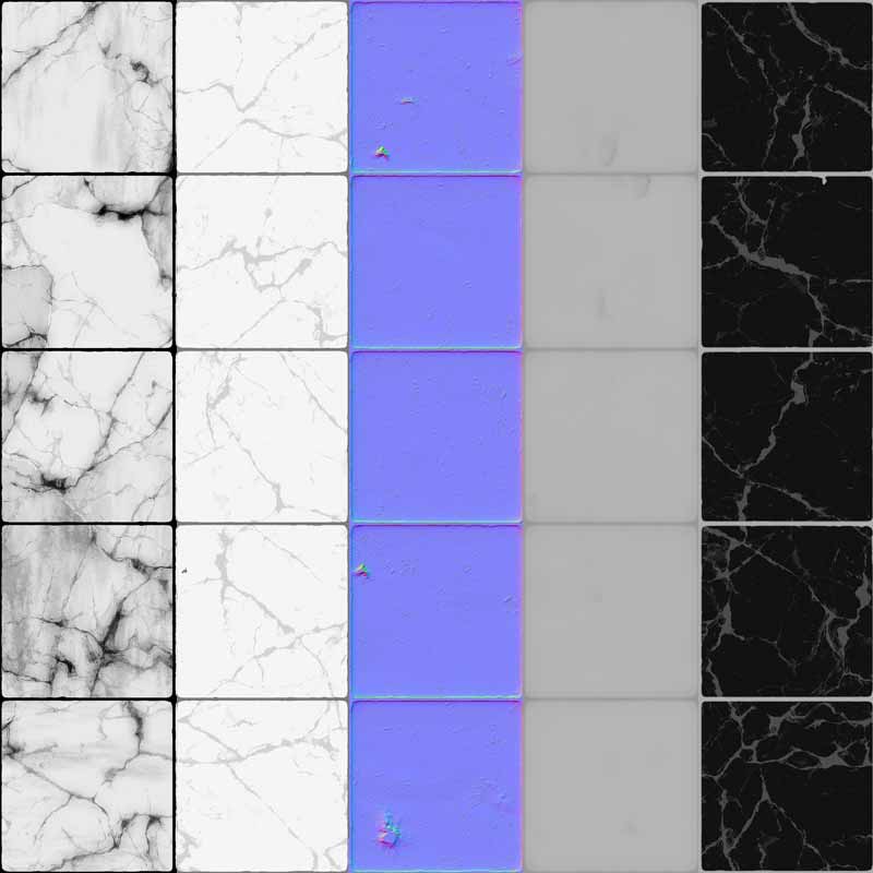 Texture de carrelage mural en marbre blanc haute résolution, matériau PBR pour un rendu 3D réaliste. Téléchargement gratuit HD 4K.