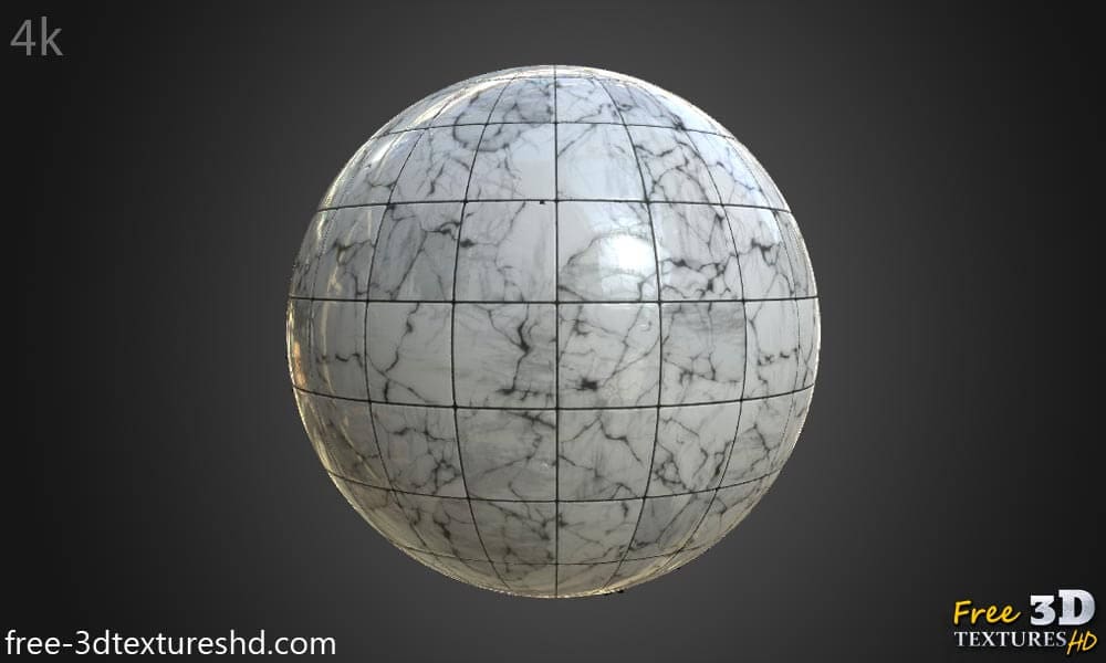 Texture de carrelage mural en marbre blanc haute résolution, matériau PBR pour un rendu 3D réaliste. Téléchargement gratuit HD 4K.