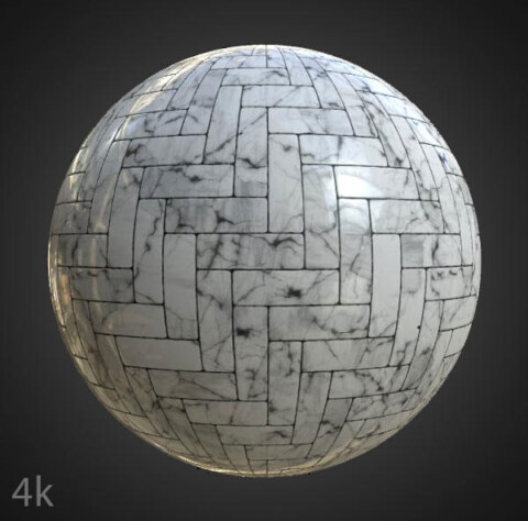 High-resolution white marble floor tile texture, PBR material for realistic 3D rendering. HD 4K Free download.