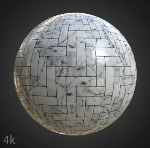 High-resolution white marble floor tile texture, PBR material for realistic 3D rendering. HD 4K Free download.