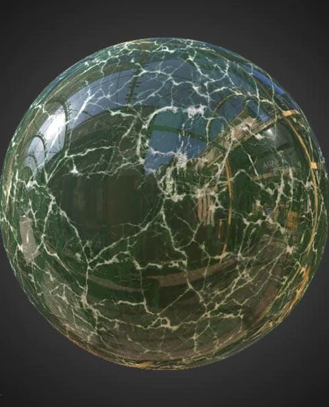 High-resolution, hyperrealistic Green marble PBR material with for detailed 3D object texturing. HD and 4K textures included. Free download.