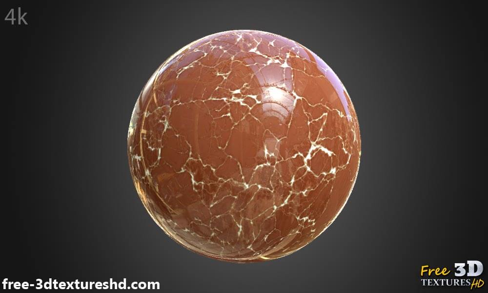 Matériau PBR en marbre rouge hyperréaliste haute résolution avec texture d'objet 3D détaillée. Textures HD et 4K incluses. Téléchargement gratuit.