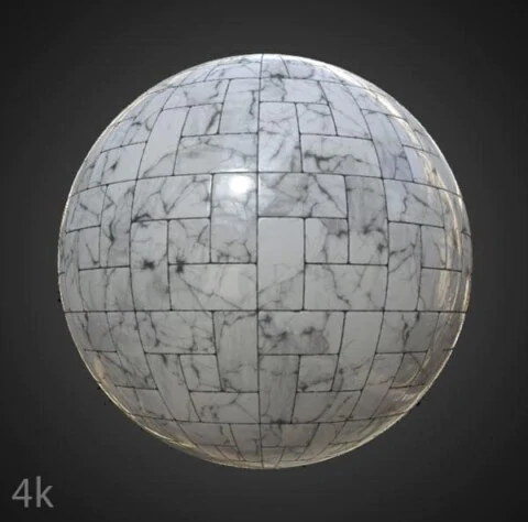 High-resolution white marble wall tile texture, PBR material for realistic 3D rendering. HD 4K Free download.