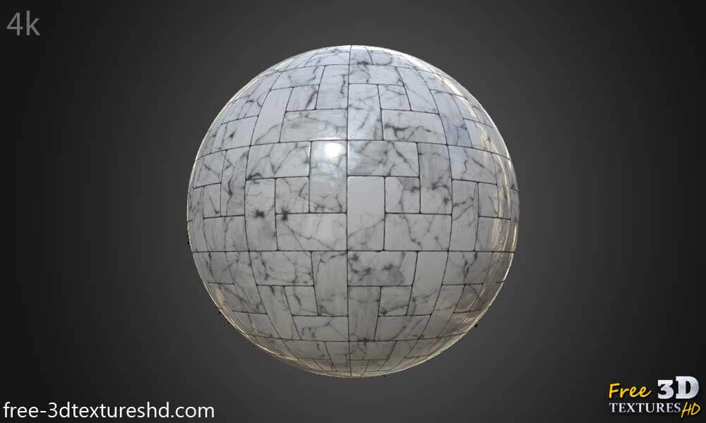 Texture de carrelage mural en marbre blanc haute résolution, matériau PBR pour un rendu 3D réaliste. Téléchargement gratuit HD 4K.