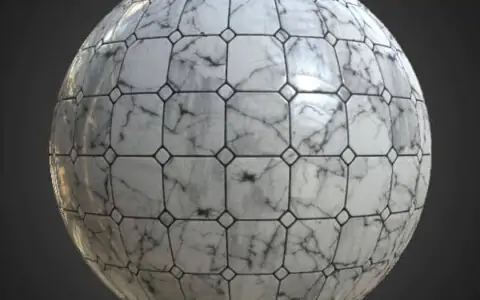 Texture de carrelage de sol en marbre blanc haute résolution, matériau PBR pour un rendu 3D réaliste. Téléchargement gratuit HD 4K.