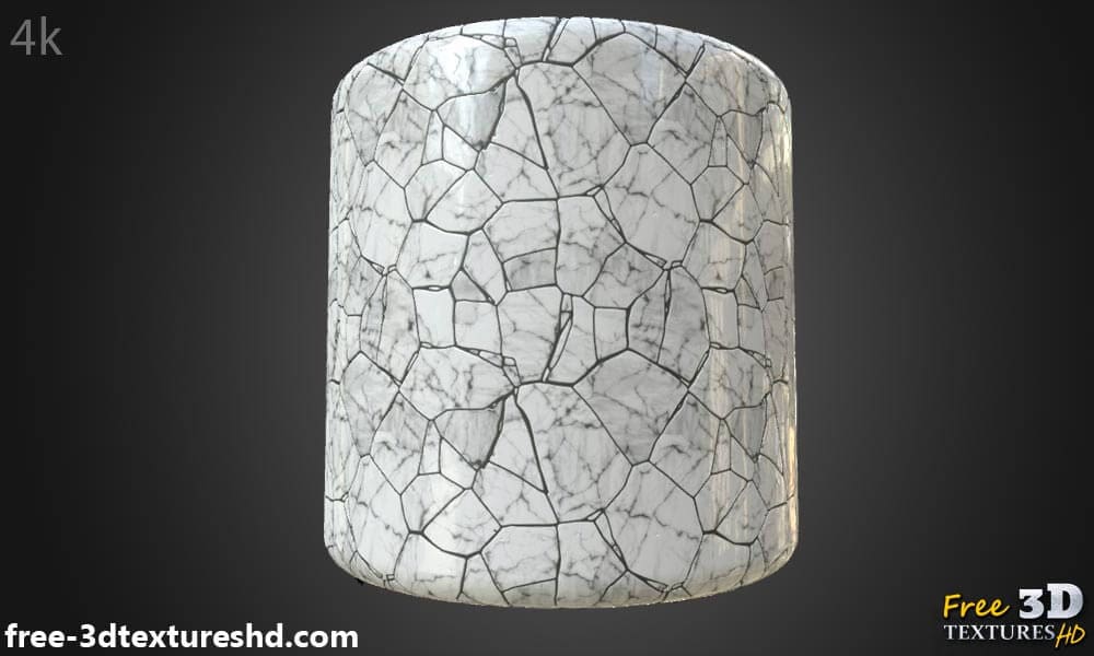 white marble PBR material for detailed 3D object texturing. High-resolution, HD and 4K textures included. Free download.