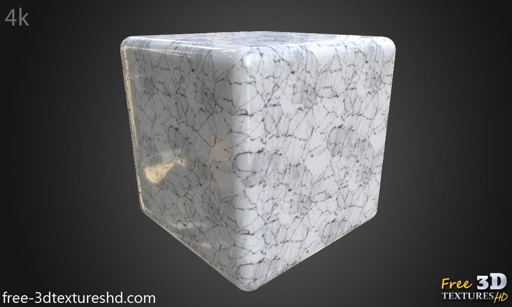 Texture de carrelage en marbre blanc haute résolution au format PBR. Téléchargement gratuit en HD et 4K pour un rendu 3D réaliste.