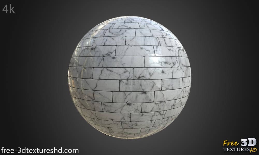 Texture de carrelage de sol en marbre blanc haute résolution, matériau PBR pour un rendu 3D réaliste. Téléchargement gratuit HD 4K.