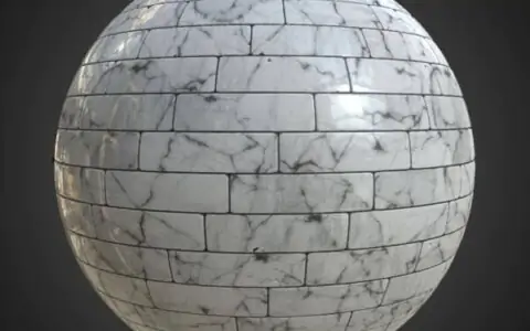 Texture de carrelage de sol en marbre blanc haute résolution, matériau PBR pour un rendu 3D réaliste. Téléchargement gratuit HD 4K.