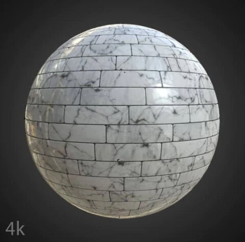 High-resolution white marble floor tile texture, PBR material for realistic 3D rendering. HD 4K Free download.