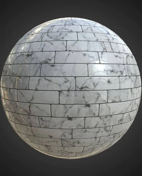 High-resolution white marble floor tile texture, PBR material for realistic 3D rendering. HD 4K Free download.