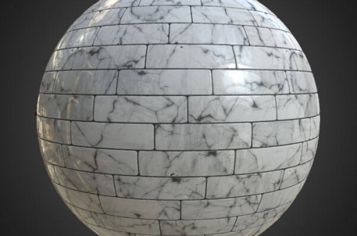 Texture de carrelage de sol en marbre blanc haute résolution, matériau PBR pour un rendu 3D réaliste. Téléchargement gratuit HD 4K.
