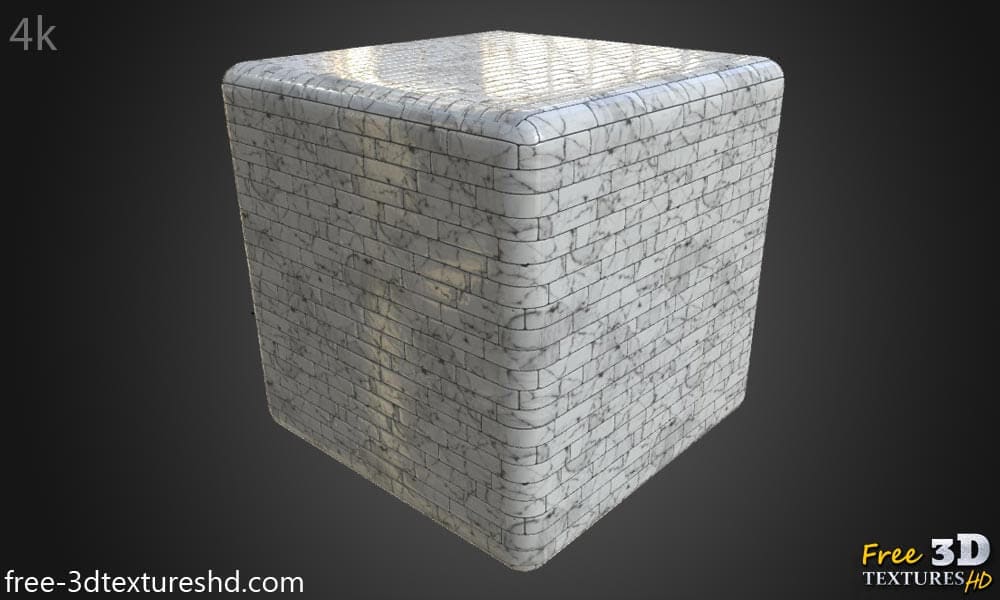 Texture de carrelage de sol en marbre blanc haute résolution, matériau PBR pour un rendu 3D réaliste. Téléchargement gratuit HD 4K.