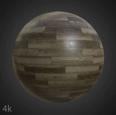 Dark brown wood parquet flooring in square basket pattern, PBR material. High-resolution, seamless texture for 3D object texturing. Free download.