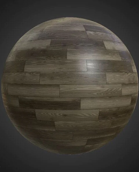 Dark brown wood parquet flooring in square basket pattern, PBR material. High-resolution, seamless texture for 3D object texturing. Free download.