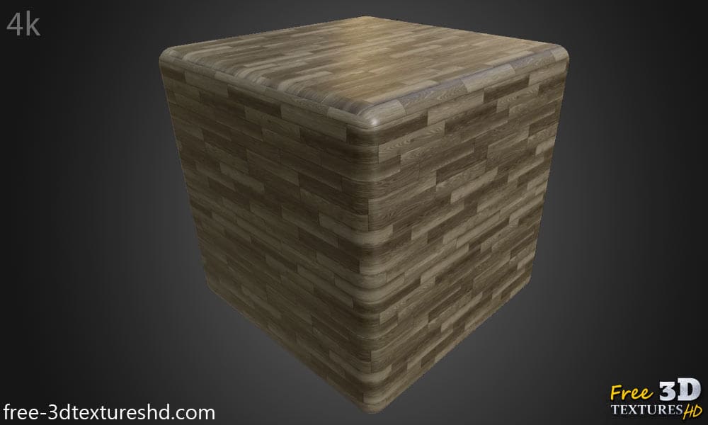 Parquet en bois brun foncé à motif de panier carré, matériau PBR. Texture sans couture en haute résolution pour la texturation d'objets 3D. Téléchargement gratuit.
