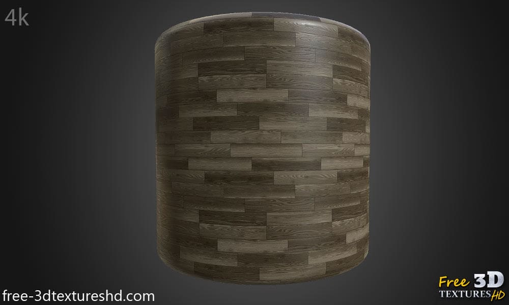 Parquet en bois brun foncé à motif de panier carré, matériau PBR. Texture sans couture en haute résolution pour la texturation d'objets 3D. Téléchargement gratuit.