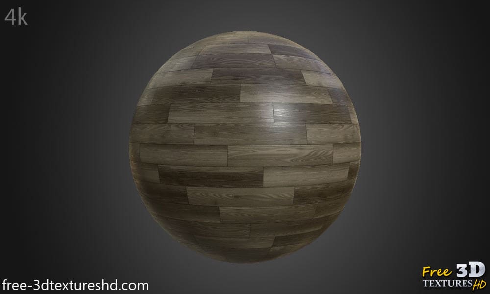 Parquet en bois brun foncé à motif de panier carré, matériau PBR. Texture sans couture en haute résolution pour la texturation d'objets 3D. Téléchargement gratuit.