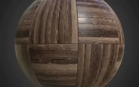 Parquet en bois brun foncé à motif de panier carré, matériau PBR. Texture sans couture en haute résolution pour la texturation d'objets 3D. Téléchargement gratuit.