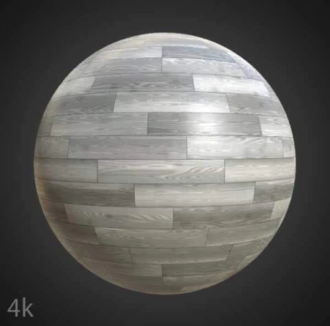 Modern White grey wood parquet flooring, PBR material. High-resolution, seamless texture for 3D object texturing. Free download.