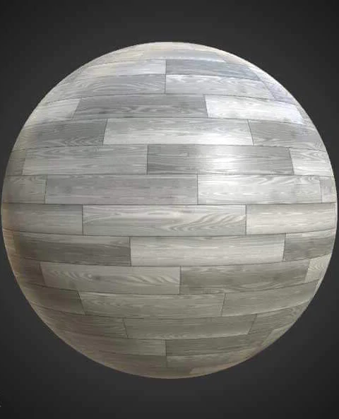 Modern White grey wood parquet flooring, PBR material. High-resolution, seamless texture for 3D object texturing. Free download.