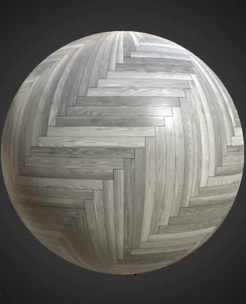 Modern white and grey wood parquet flooring high-resolution PBR texture for 3D objects. Free download.