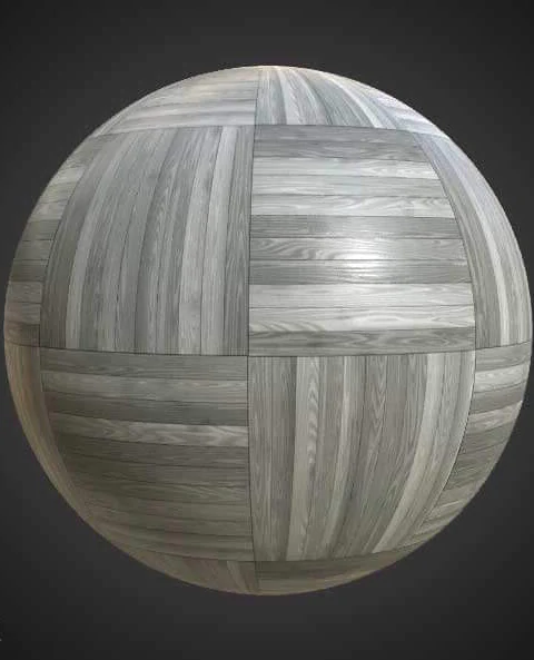 Modern white and grey wood parquet flooring basket square, high-resolution PBR texture for 3D objects. Free download.