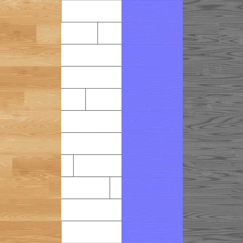 Texture de parquet sans couture en haute résolution au format PBR, idéale pour la texturation et le rendu d'objets 3D. Téléchargement gratuit de 4K.