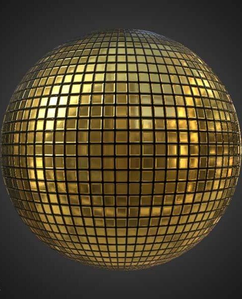 Texture boule disco dorée 3D PBR  haute résolution téléchargement gratuit 4k