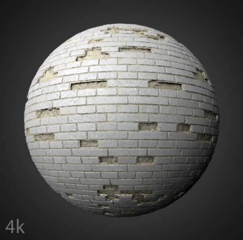 Texture 3D de vieux mur de briques blanches avec des briques non empilées - Téléchargement gratuit HD 4K