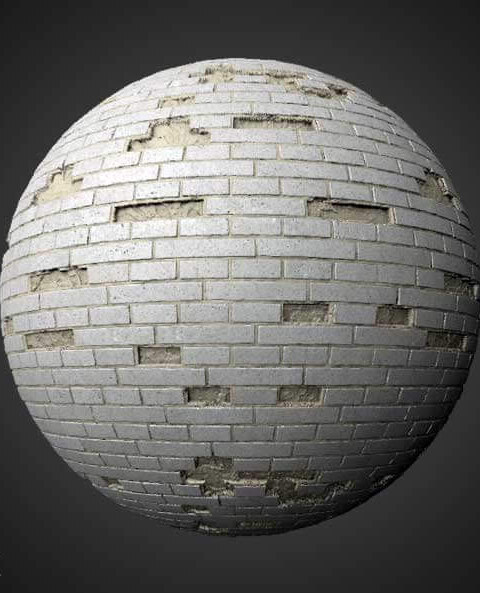 Texture 3D de vieux mur de briques blanches avec des briques non empilées - Téléchargement gratuit HD 4K